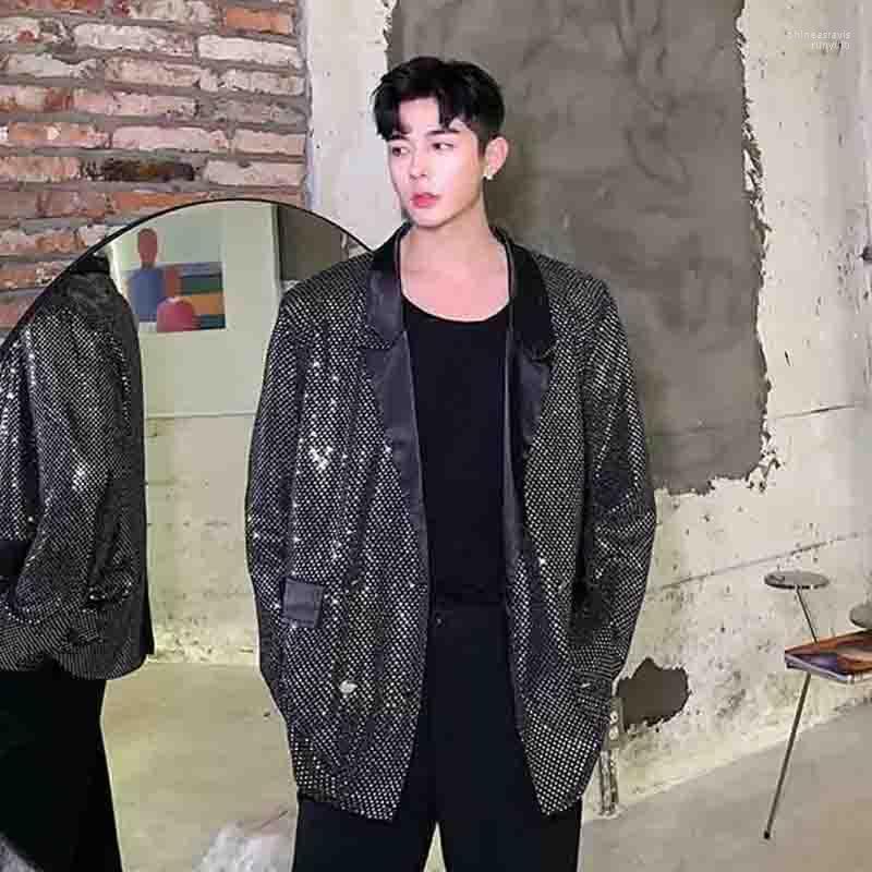 

Splicing Fashion Small Personality Cool Spring And Autumn Men' Korean Casual Western Coat Sequins DJ Nightclub Suit Vests Phin22, Black
