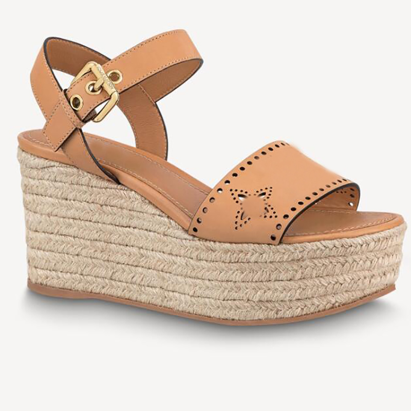 

Women Starboard Wedge Sandals High Heel Flatform Shoes Black White Brown Pattern Pumps Weight Calfskin Shoe Laces-up Sandal With Box NO375, Sock