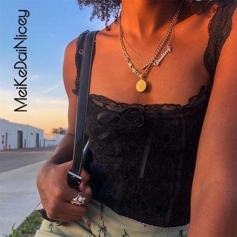 

MeiKeDaiNicey Sexy Retro Bow Lace Corset Top Fairy Core Aesthetic Backless Square Neck Crop Women Summer Tank  220318, Sky blue