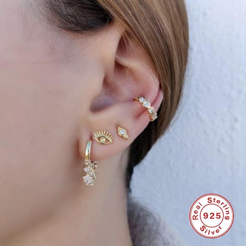 

Hoop & Huggie Aide 925 Sterling Silver Three Zircon Star Pendant Earrings For Women Girls Wedding Engagement Earring Fine Jewelry GiftHoop