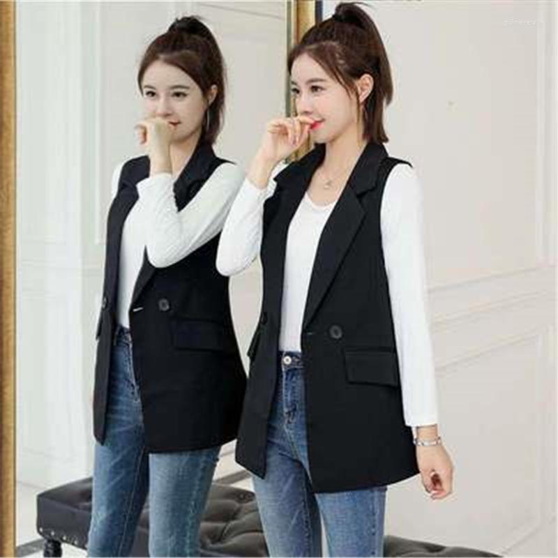 

Women's Vests Blazer Spring Autumn 2022 Casual Suit Jacket Vintage Sleeveless Jackets Ladies Vest Coat Female Guin22, Black