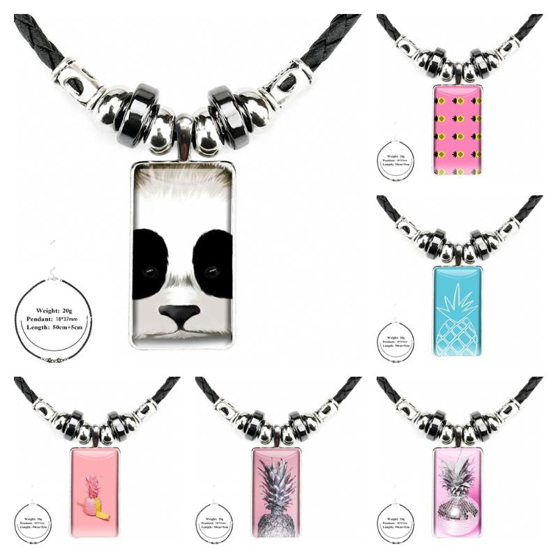 

Pendant Necklaces Rainbow Pink Food Pineapple Fruit Glass Galaxy Black Hematite Necklace Women Steel Plated Jewelry For