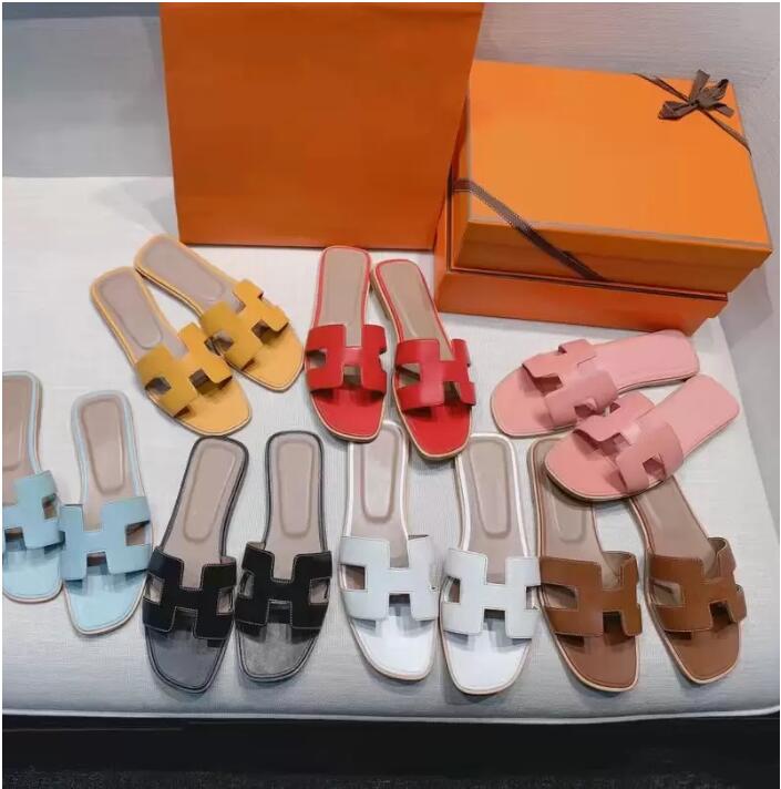 

2023 HOT luxury Flat Genuine Leather Fashion Sandals H Women Slippers High Quality Summer Slides Ladies Beach Sandal Party Wedding Oran Slipper With Box With logo TNW
