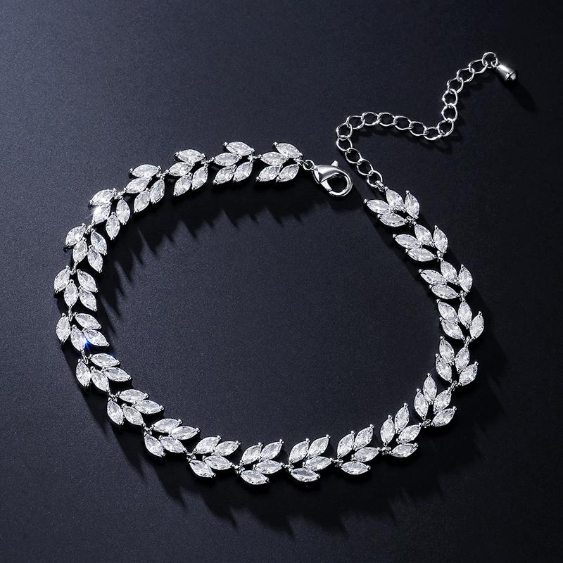

Charm Bracelets Luxury Cubic Zirconia Crystal Leaf Chain Link With Rose Gold For Women Bridal Wedding Jewelry RB2173Charm