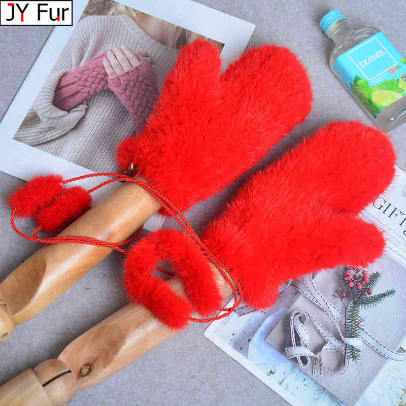 

Women Winter Mink Fur Gloves Fashion Real Mink Fur Mittens Hand Knitted Drop Shipping T220730
