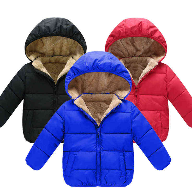 

Baby Boy Plus Velvet Thick Warm Hoodie Winter Children Down Jacket Detachable Cap Plush Jacket Baby Girl Casual Outrun J220718, Dark blue
