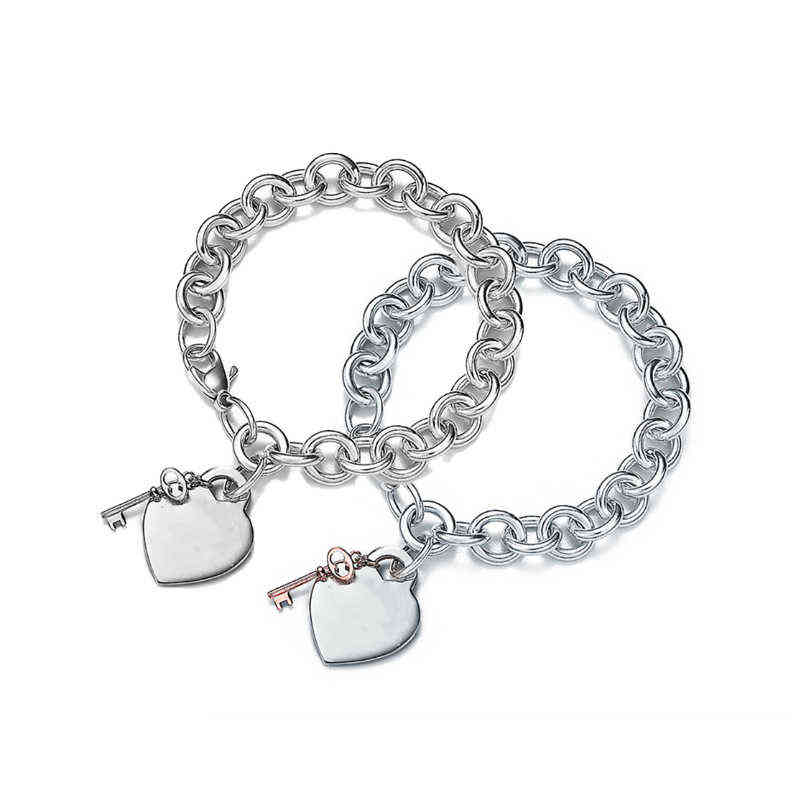 

925 Sterling Silver Return To Bracelet for Women Classic Key Plus Heart Charm Chain Lobster Clasp Design Light Luxury Jewelry G220510