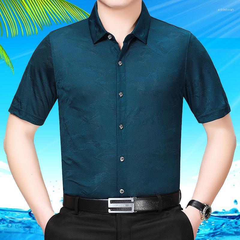 

Men' Casual Shirts Summer Men Shirt Short Sleeve Real Silk Mens Dress Gentlemen Plus Size Camisa Masculina 95605 KJ1962Men' Eldd22, Purple