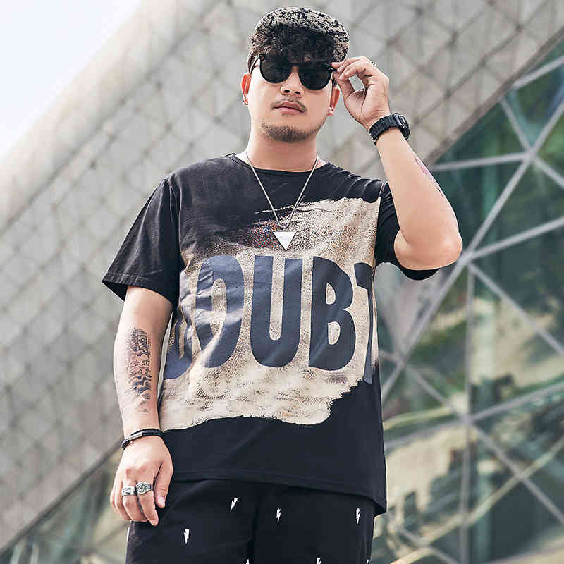 

Tide brand summer t-shirt men's plus large print fat short top half sleeve, White