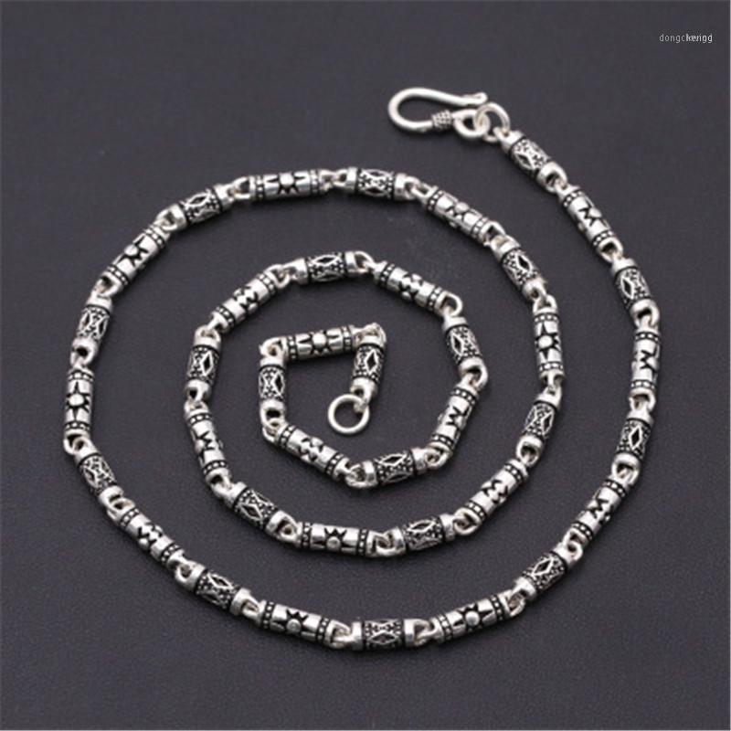 

4mm 100% Pure 925 Sterling Silver Handmade Bamboo Barrel Beads Ancient Chains Necklaces For Men Women