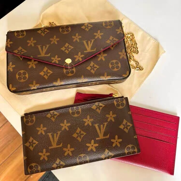 

3 pcs set Designers Women Shoulder Bags Luxurys Handbags Brown Flower High quality Messenger Chain Strap Cross Body Ladies Flap Purse, Red embossing