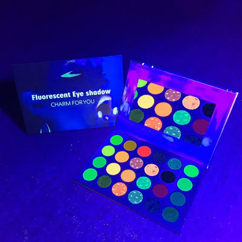

Fluorescent Halloween Eyeshadow Palette 24 Colors Glow in Dark Eye Shadow Palettes Glitter Neon Pigmented Bright Colorful Matte Shimmer Green Blue Red Makeup, 24 color
