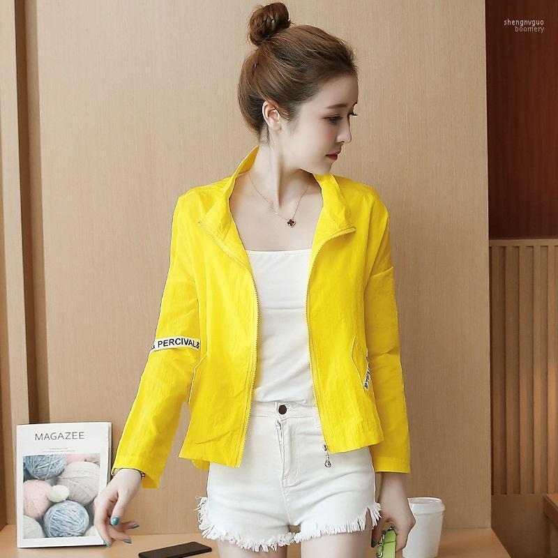 

Women' Jackets Summer White Thin Baseball Woman 2022 Pockets Transparent Bomber Tops Breathable Sunscreen Cardigan Loose Coat 20976