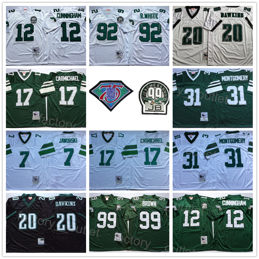 

1992 99 JB Vintage Mitchell and Ness 75th Football 12 Randall Cunningham Jersey 92 Reggie White Jerome Borwn Wilbert Montgomery Harold Carmichael Seth Joyner ncaa