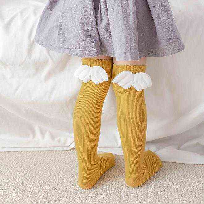 

1 Pair Cute Baby Girls Stockings Solid Cotton Casual Knee High Long Leg Warmers Socks With Angle Wings Autumn Toddler L220716, Yellow
