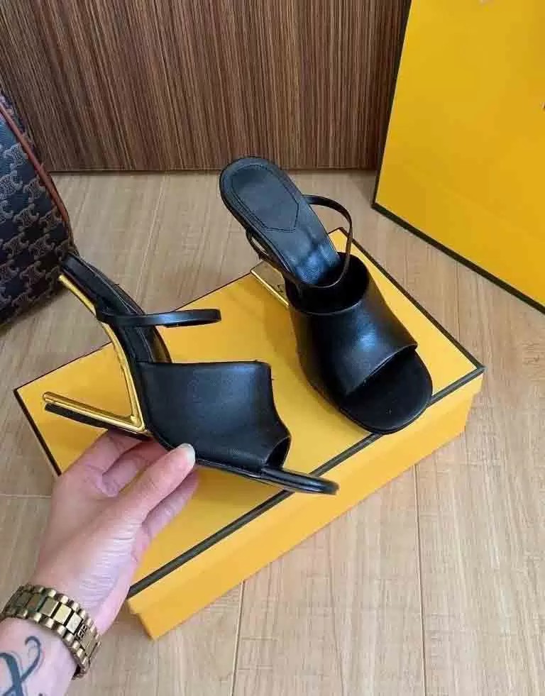 

Women dress pumps wedge sandals First Black nude leather high-heeled Sandals luxury design high heels gold-tone sculpted heel