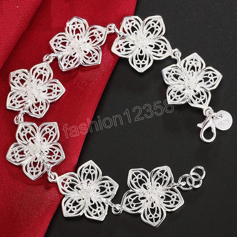 925 Sterling Silver Seven Flowers Bracelet pour femmes bijoux de fête de fiançailles de mariage