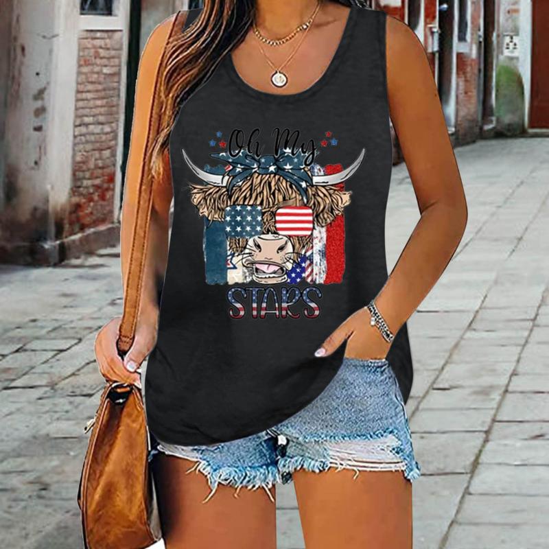 

Women' Tanks & Camis Black Ladies Top Women Independence Day Print Tank Tops Summer Casual Sleeveless Vest Muscle Tee ShirtsWomen