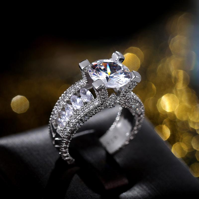 

Cluster Rings Trendy Gorgeous Big Cubic Zircon For Women Wedding Anniversary Gift Noble Female Party Ring Brilliant Fashion JewelryCluster