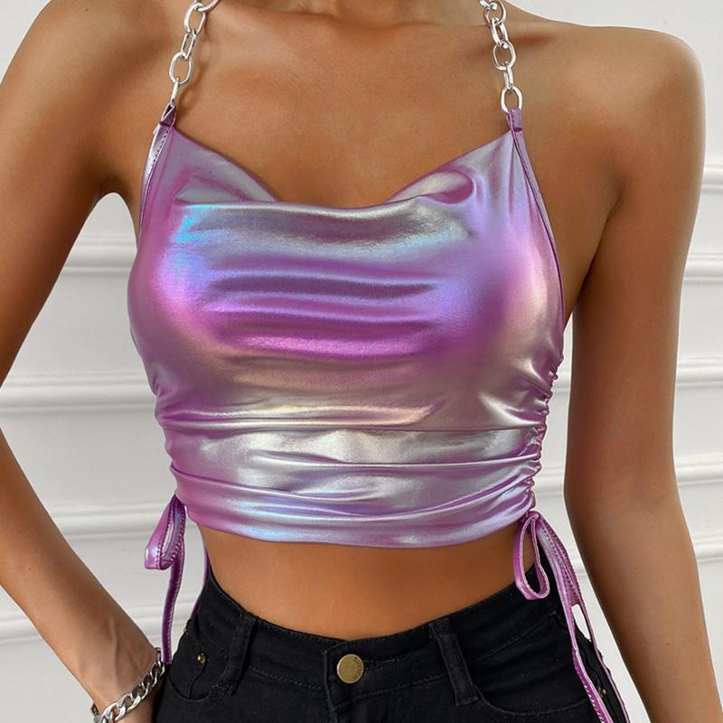 

Women' Tanks & Camis Summer Y2K Camisole Women Skinny Chain Halter Backless Metallic Print Elegant Street Wild Tank Top Girl ClubwearWomen, L0140