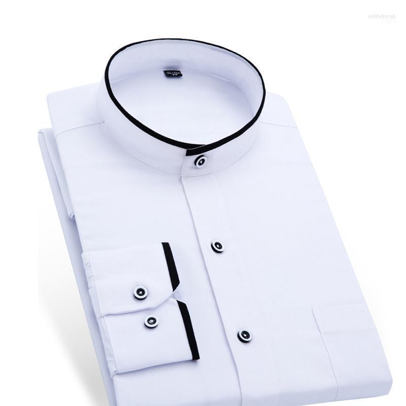 

Summer Men's Stand Collar Shirt Long Sleeve Slim-Fit Solid Color Mens Business Casual Dress Shirts White/Black Eldd22, Czml1901