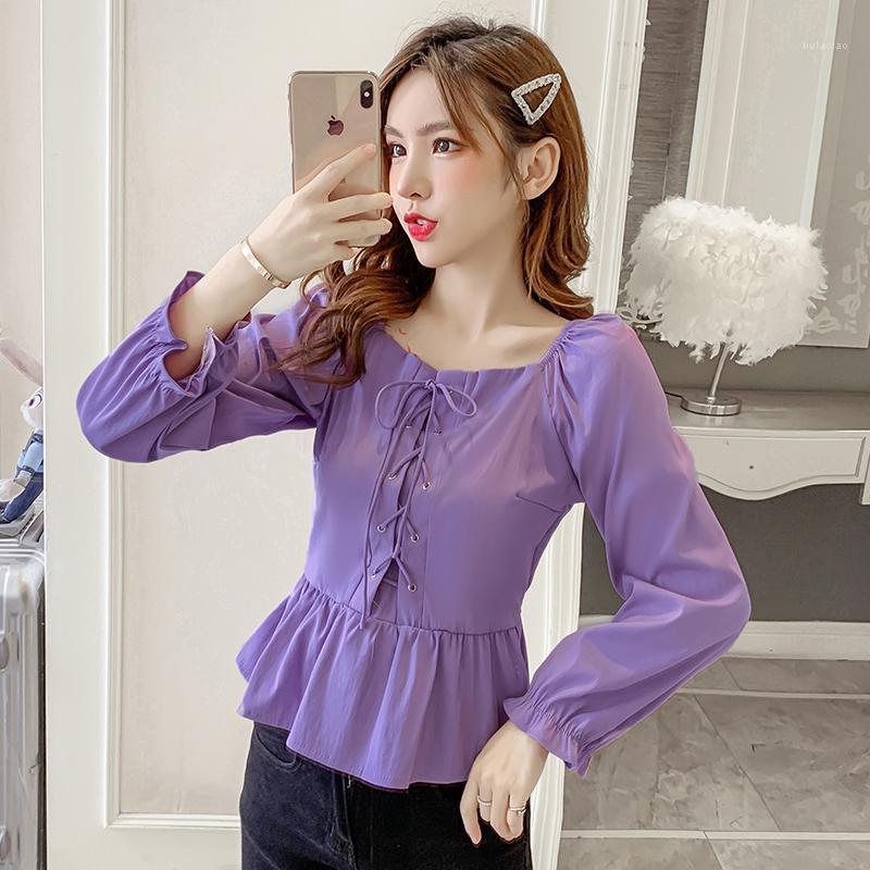 

Blouse Women Spring Square Collar High Waist Blusas Womens Tops And Blouses White Purple Red Wine 1318 Women' & Shirts