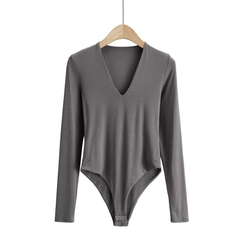 

Women' Two Piece Pants Summer Deep V Neck Bodysuit Women Long Sleeve Bodycon Romper Sexy Fashion Vintage Body Suits For SleevesWomen, Black