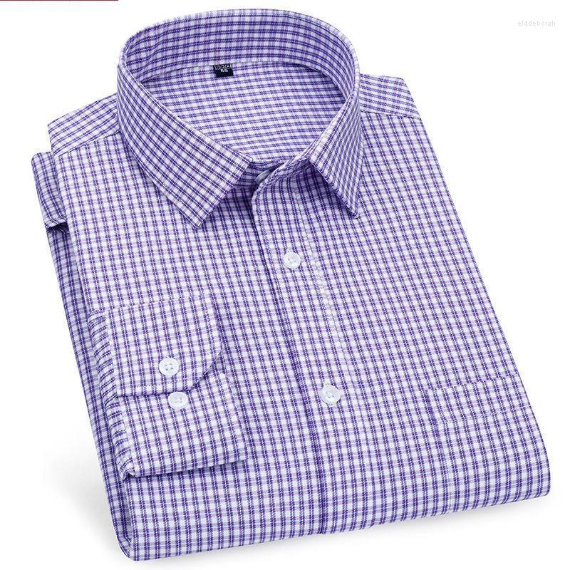 

Men's Dress Shirts High Quality Mens Business Casual Long Sleeved Shirt Classic Striped Checked Male Social Purple Blue Eldd22, Purple stripe