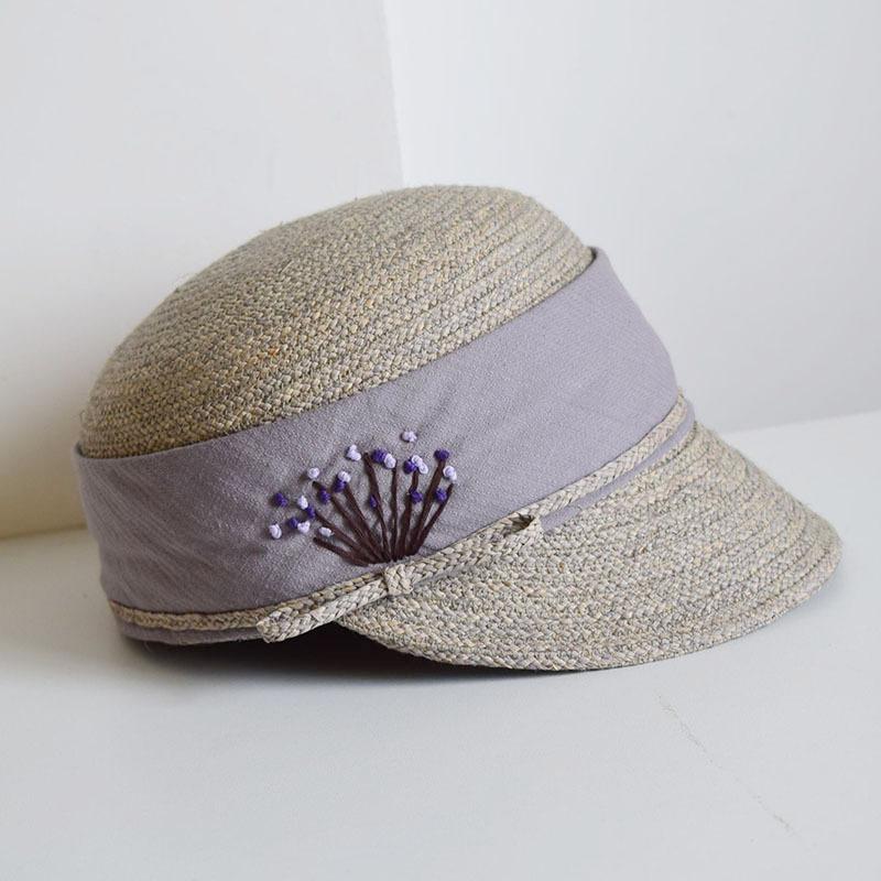 

Berets 202203-chenxin Spring Summer Japan Style Fine Raffia Grass Beaded Flower Leisure Lady Octagonal Hat Women Visors CapBerets, Beige