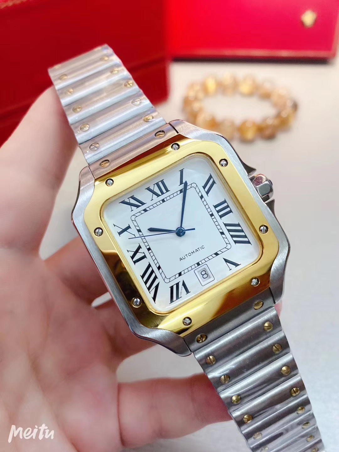 

Automatic Mechanical Gold White Rome Men Square Watch