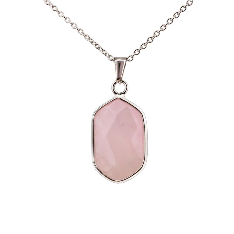 

Chains Fashion Natural Pink Crystal Rose Quartz Pendant Necklace For Women Silver Color Jewelry