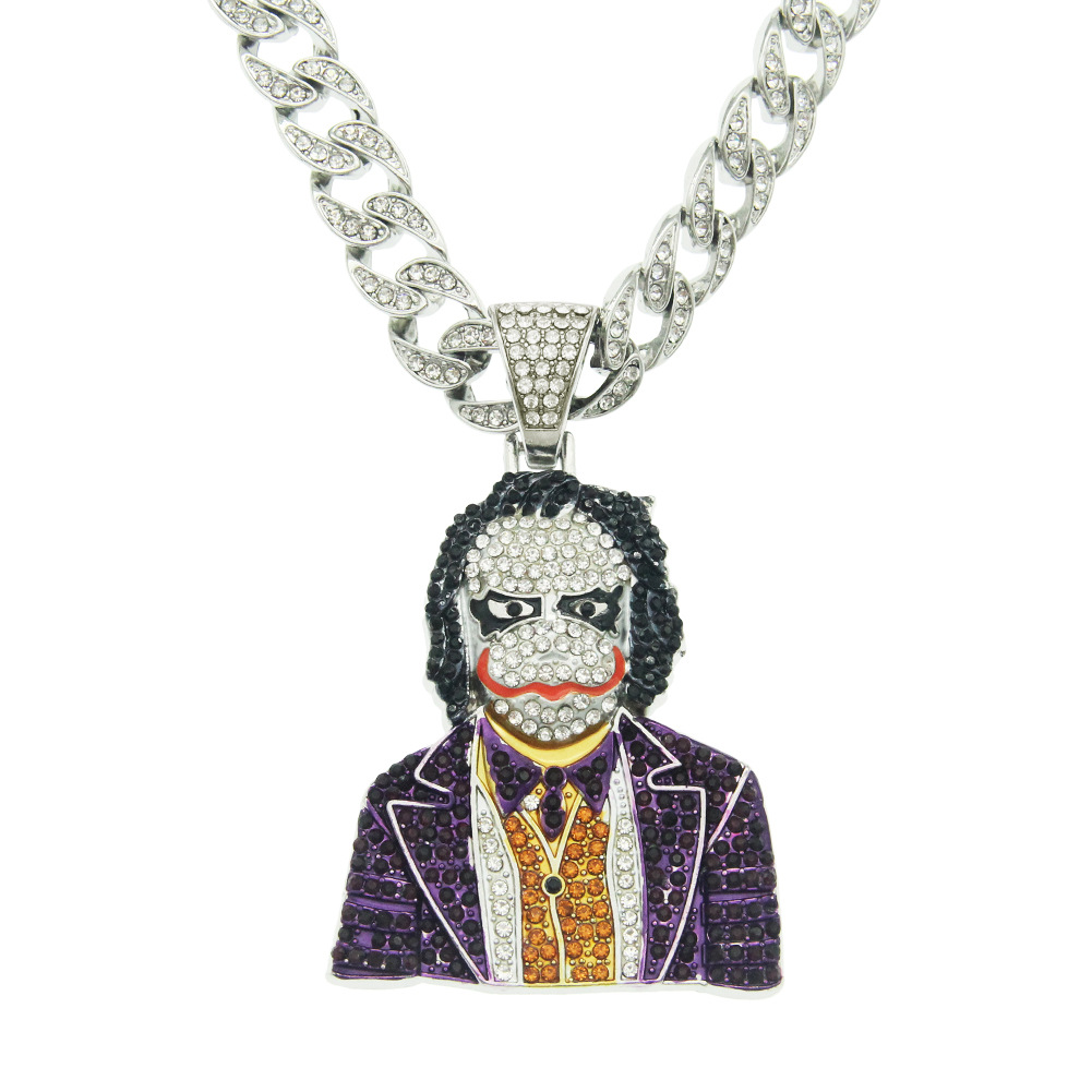 

Pendant Necklaces Men Women Hip Hop Iced Out Bling Clown Necklace With 11mm Miami Cuban Chain HipHop Fashion Charm Jewelry