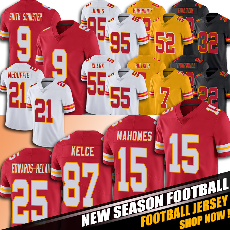 

15 Patrick Mahomes JuJu Smith-Schuster Jersey Football Travis Kelce Creed Humphrey Chris Jones Jerseys Harrison Butker Frank Clark Trent McDuffie Thornhill Sneed, Youth custom jersey (qz)