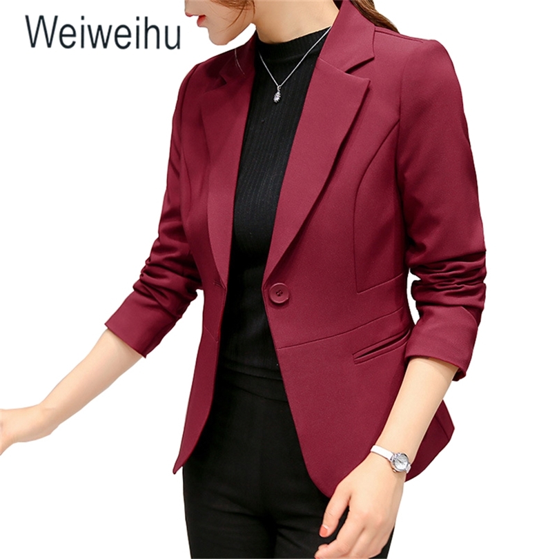 

Women's Blazer Pink Long Sleeve Blazers Solid One Button Coat Slim Office Lady Jacket Female Tops Suit Blazer Femme Jackets 201105, Burgundy