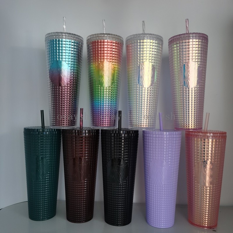 

2022 Starbucks Double Corn Cup Straw Cup 710ML Tumblers Mermaid Plastic Cold Water Coffee Cups Gift Mug Multi-color, Customize