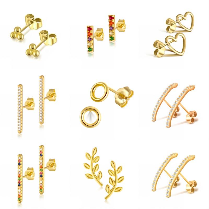

Stud Aide 925 Sterling Silver Geometric Long Line Earrings For Women Dainty Colorful Zircon Bar Leaf Shape Ear Studs JewelryStud