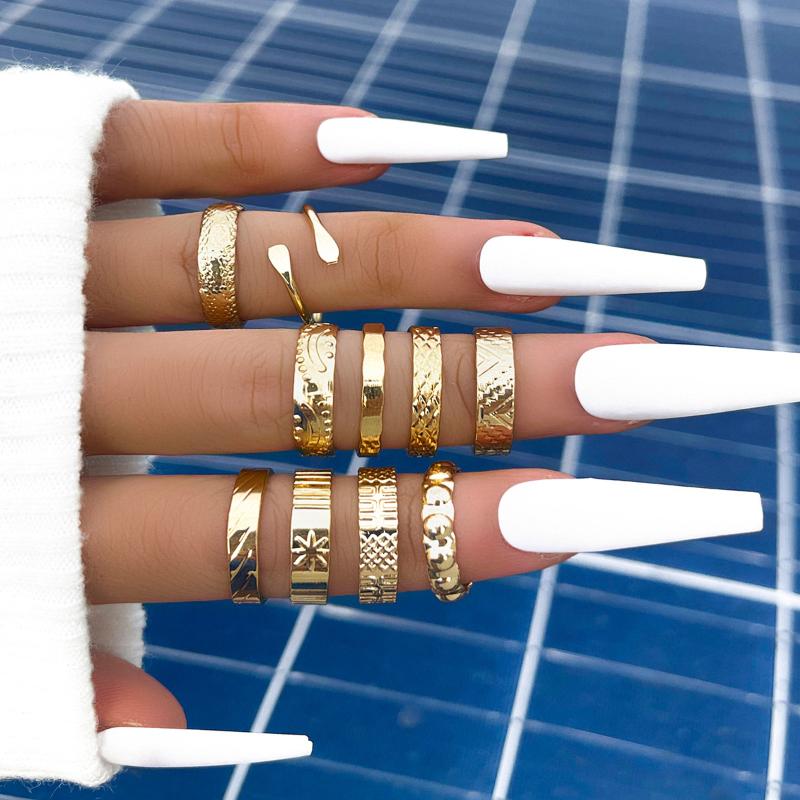 

Wedding Rings 10pcs/set Fashion Simple Carved Geometric Joint Ring Combination Women Personality Gold Color Metal Knuckle Finger JewelryWedd
