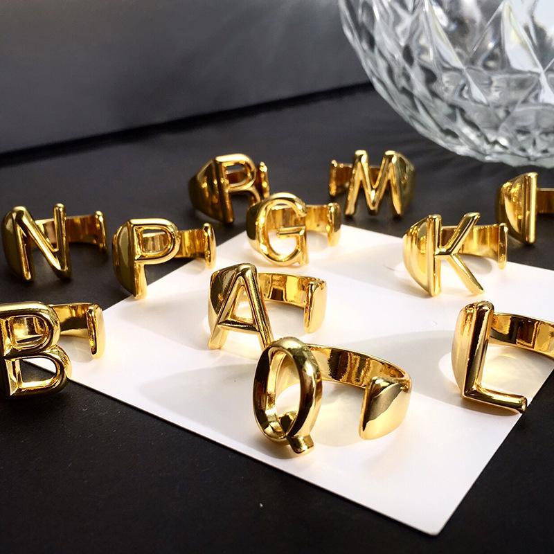 

Wedding Rings Brand High Quality Fashion Jewelry Adjusted Size Gold Color 26 Letter 3D Open For Women DJ1379Wedding