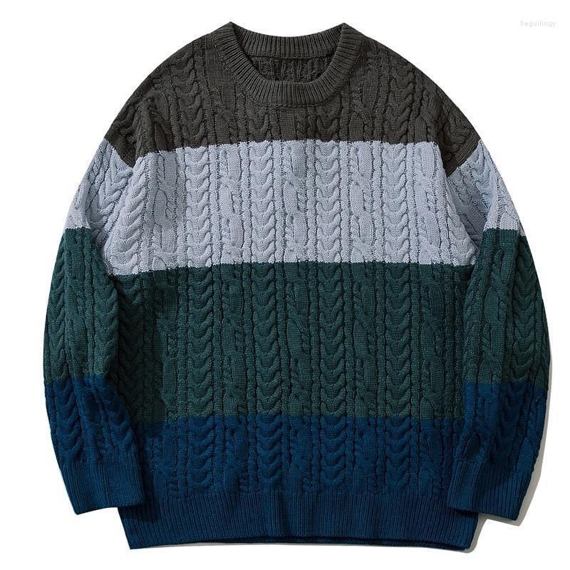

Men's Sweaters Sweater Patchwork Striped Streetwear Knitted Korean Oversize Harajuku Men Casual Loose Couple Pullover Women Begu22, Orange