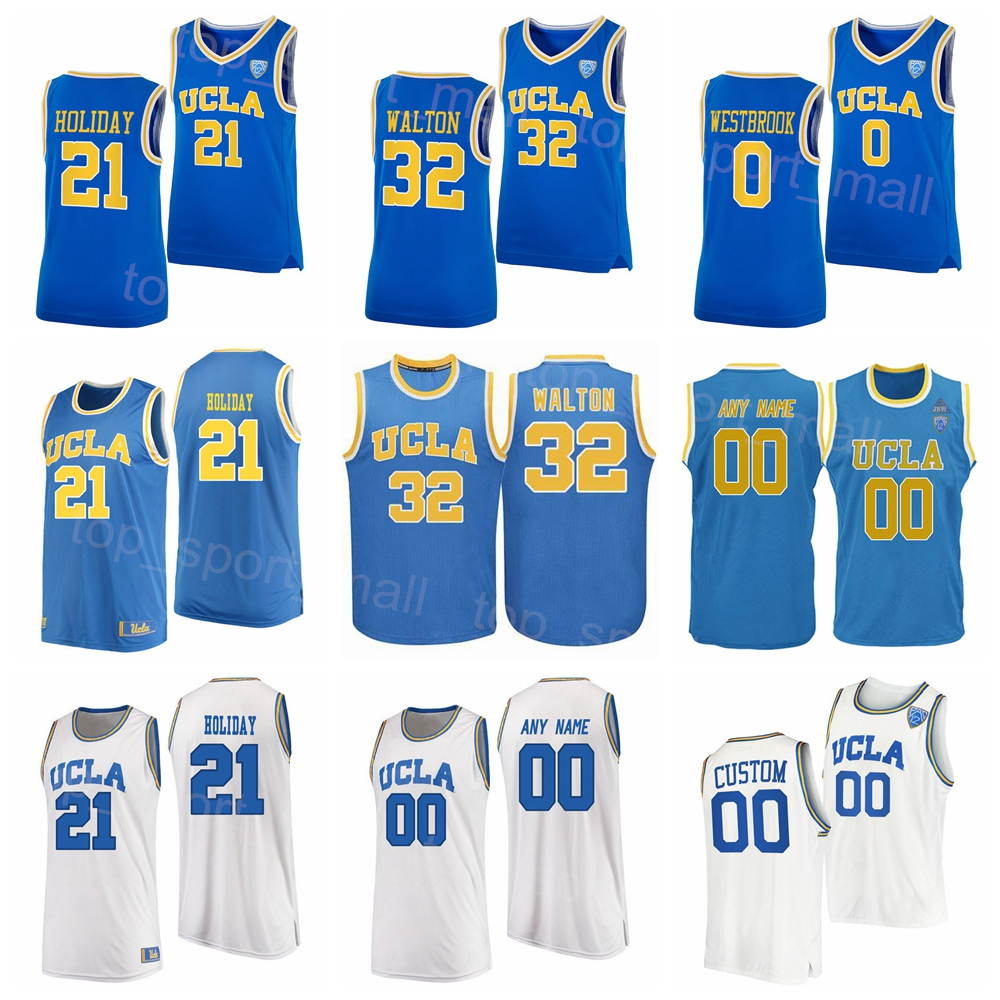 

NCAA Basketball College UCLA Bruins Reggie Miller Jersey 31 Bill Walton 32 Russell Westbrook 0 Jrue Holiday 21 Lonzo Ball 2 Zach LaVine University Custom Name Number, Blue