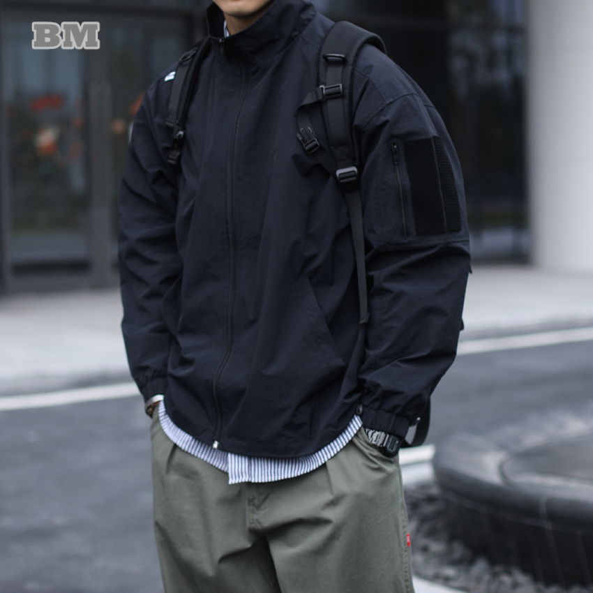 

Spring Autumn American Retro Loose Stand Collar Functional Work Jacket Men Clothing Casual Coat Harajuku Black Jacket Male
