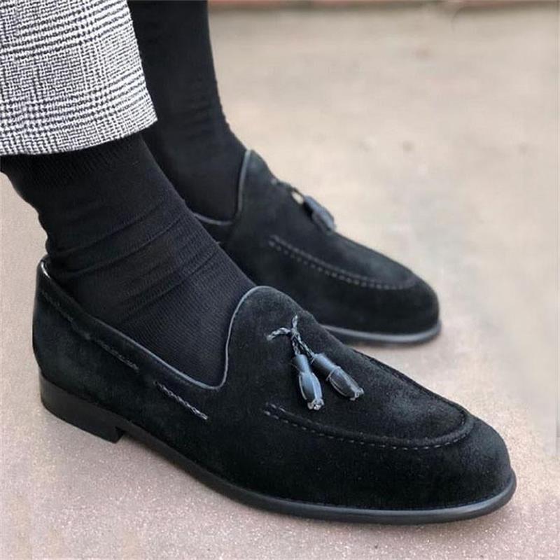 

Loafers Men Shoes Faux Suede Solid Color Fashion Business Casual Wedding Party Everyday Classic Retro Tassel Dress Shoes CP055, Clear