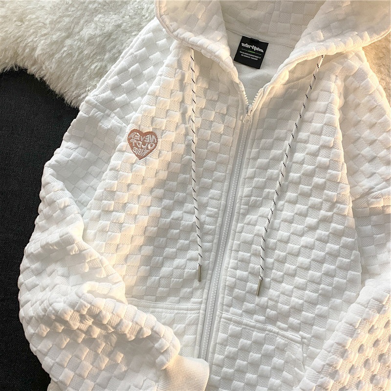 Autumn new waffle Sweatshirts men's and women's top hooded zipper cardigan coat couple Sweat