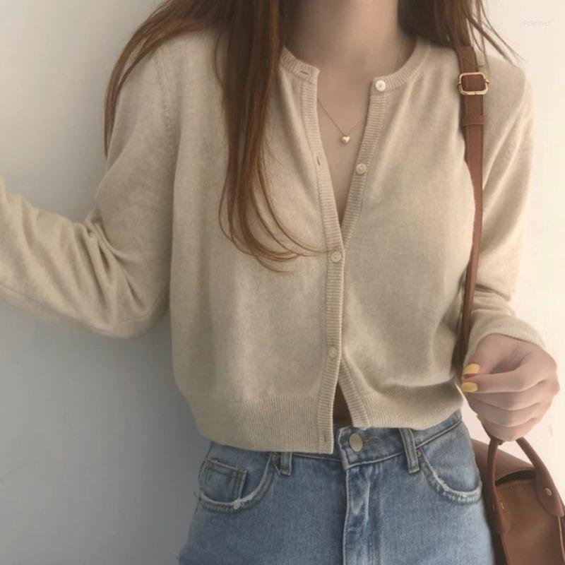 

Women's Knits & Tees Long Sleeve Women Sweater Cardigan Fashion All-Match Solid O-Neck Single Breasted Tops Korean Leisure Knitted CoatWomen, Green