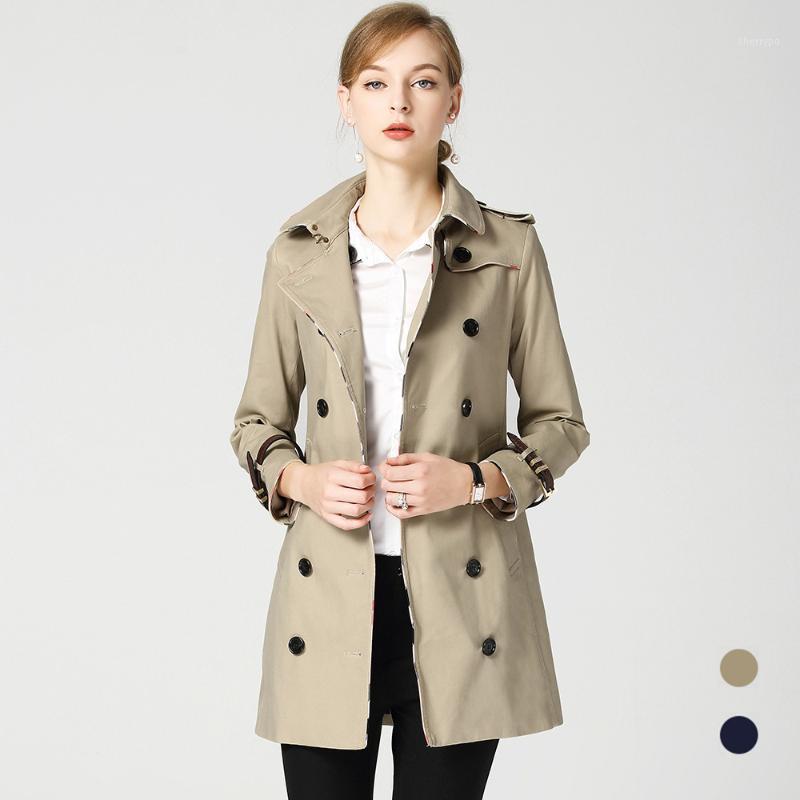 

Women' Trench Coats BURDULLY 2022 Spring Autumn Fashion Women Coat Plaid Windbreaker Long Sleeve Lattice Outwear Loose Plus Size XXL, Khaki