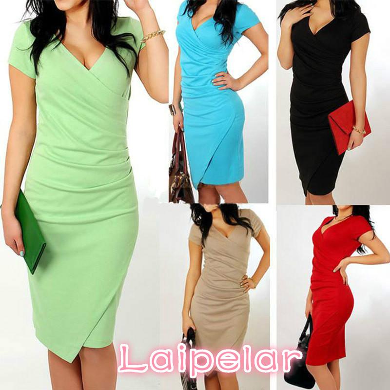 

Party Dresses Summer Dress Plus Size Sexy Casual V-Neck Bodycon Candy Colors Slim Asymmetrical Vestidos, Black