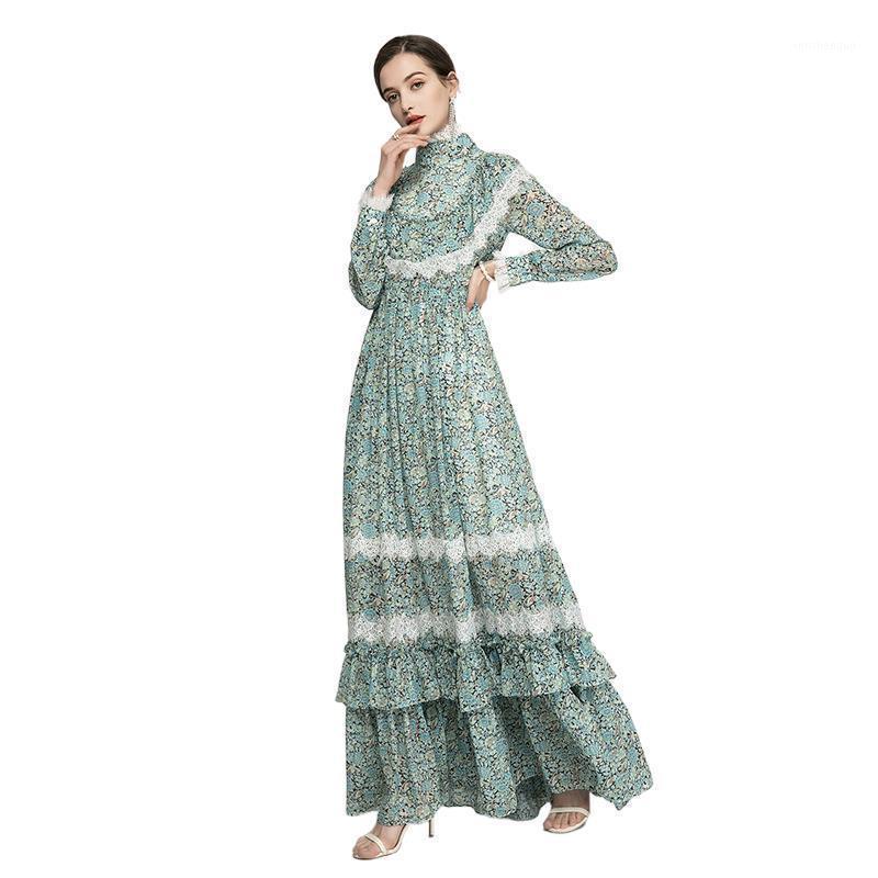 

Casual Dresses 2022 Retro Tempe Rament Printing Show Thin Holiday Dress, Green