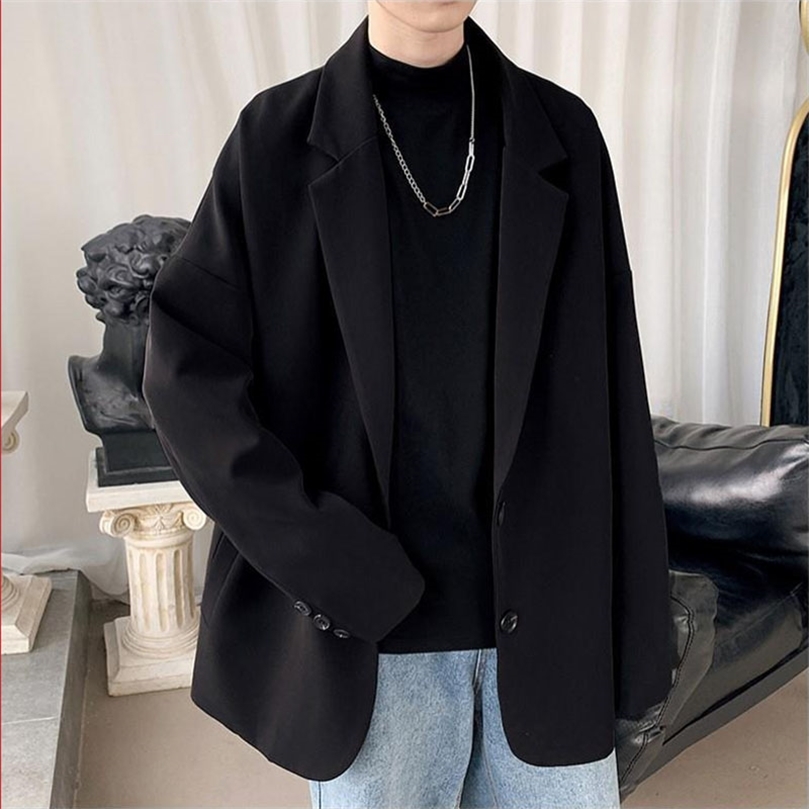 

GODLIKEU Spring Autumn Black Suit Coat Mens Korean Fashion Loose Vintage Blazers Male 220816, Khaki