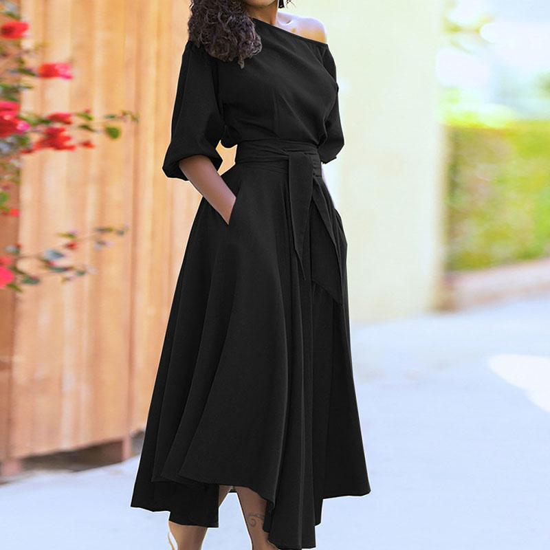 

Casual Dresses 2022 Autumn And Winter Women' Fashion Pure Color Simple Slim Dress, Black