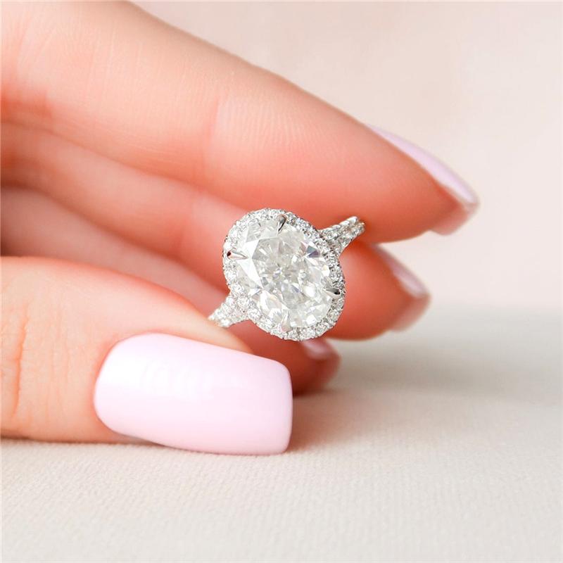 

Cluster Rings 3.0 10 8mm Oval Cut For Women 18K White Solid Gold Split Half Etenity Band Luxuery Engagement WeddingCluster ClusterCluster